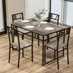 Conjunto de mesa de jantar retangular 110 cm x 70 cm x 76 cm e 4 cadeiras com estrutura metálica estilo industrial cinzento