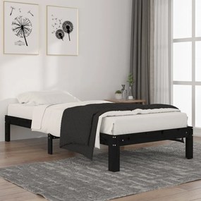 vidaXL Estrutura de cama 90 x 200 cm madeira de pinho maciça preto