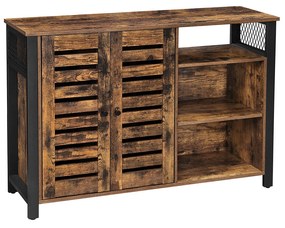 Aparador de armazenamento com portas e prateleiras ajustáveis | VASAGLE | 110 x 33 x 75 cm | castanho rústico e preto | LSC083B01.