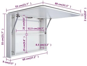 Armário com Espelho Zely com Luz LED - 80x55cm - Design Nórdico