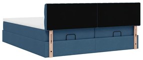 Estrutura de cama otomana com colchões 200x200cm tecido azul