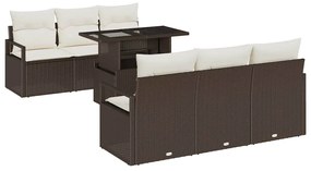 Conjunto de Sofá de Jardim vidaXL de 7 Peças com Almofadas Castanho Vi