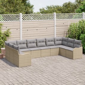Conjunto de Sofás de Jardim vidaXL 10 Peças com Almofadas Bege Poliést