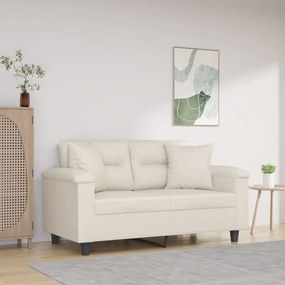 vidaXL Sofá 2 lugares c/ almofadas/almofadões 120cm couro artif. creme