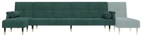 Sofá-cama em forma de L 271x140x70 cm veludo verde-escuro