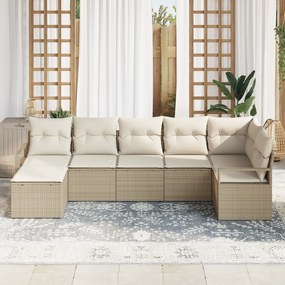 Conjunto de Sofá de Jardim vidaXL 7 Peças com Almofadas Bege Rattan Poliéster