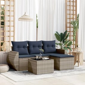vidaXL 5 pcs conjunto sofás p/ jardim c/ almofadões vime PE cinzento