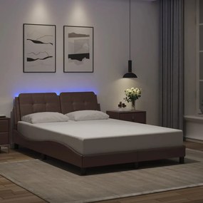 vidaXL Estrutura cama c/ luzes LED 140x190cm couro artificial castanho
