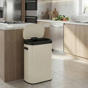 Caixote do lixo com sensor, caixote do lixo automático de 50 L, tampa com fecho suave creme