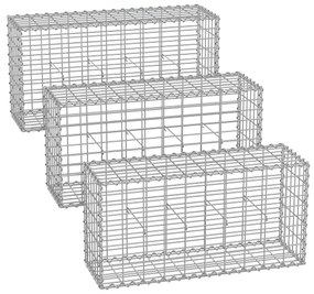 Cesto de gabião 100 x 30 x 30 cm conjunto de 3 Peças prateado