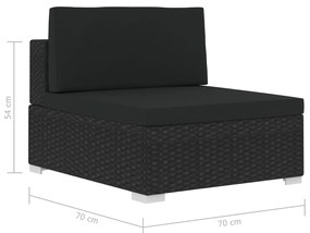 3 pcs conjunto sofás de jardim c/ almofadões vime PE preto