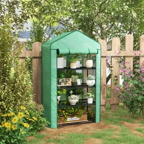 Estufa de jardim 90 x 49  x 160 cm para varanda com prateleiras, 4 níveis, , aço galvanizado, cobertura removível em PE de alta densidade, verde