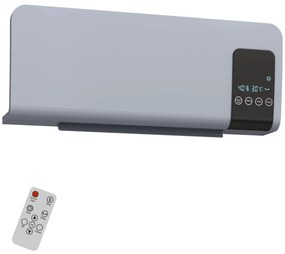 HOMCOM Aquecedor Elétrico de Parede 1000W/2000W com Ecrã LED Controlo Remoto Termostato Temporizador para Áreas de 15-20 m² 54,5x12x21,5 cm Cinzento | Aosom Portugal