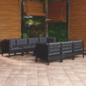 vidaXL 8 pcs conjunto lounge jardim c/ almofadões pinho maciço