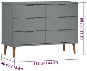 Armário de gavetas MOLDE 113x40x80 cm pinho maciço cinzento