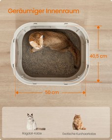 Caixa de areia XXL para gatos com tampa 54 x 42,8 x 40 cm (C x L x A), gaveta extraível e pá, castanho claro