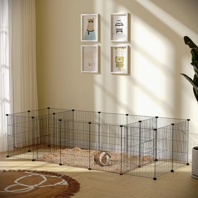 Recinto modular para pequenos animais (coelhos, roedores, cachorrinhos) – 18 painéis de arame de aço, 2 portas, 175 x 70 x 45, preto