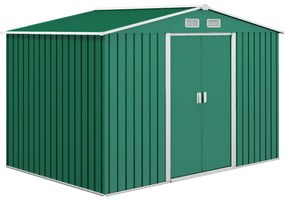 Outsunny Abrigo de Jardim 4,83m² 277x195x192cm Armário Metal Armazenamento Ferramentas Móvel Jardim com Base 4 Janelas Verde Escuro | Aosom Portugal
