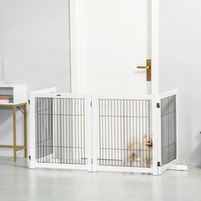 Barreira de Segurança Dobrável para Cães Barreira de Proteção com 4 Painéis para Animais de Estimação com Pés para Portas Escadas Corredores 264x35,5x