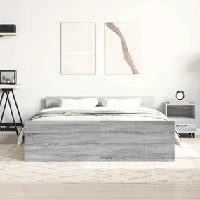 Estrutura de cama c/ painéis de cabeceira e pés cinzento sonoma