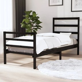 vidaXL Estrutura de cama solteiro 90x190 cm pinho maciço preto