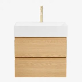 Conjunto De Móvel De Casa De Banho Suspenso Em Madeira E Folha De Freixo Com Lavatório Integrado Ona Madeira Natural & Sem Espelho - Sklum