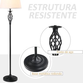 Conjunto de 2 Candeeiros de Mesa e Candeeiro de Pé com Ecrã de Tecido E27 Máx. 40W IP20 e Interruptor de Pé Candeeiros para Sala de Estar Dormitório Ø