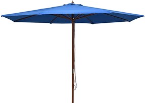 vidaXL Guarda-sol de exterior c/ poste de madeira 350 cm azul