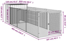 Casota cães c/ parque 110x405x110 cm aço galvaniz. cinza-claro