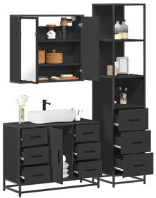vidaXL 3 pcs conjunto móveis casa de banho derivados de madeira preto