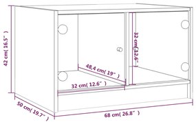 Mesa de centro c/ portas de vidro 68x50x42 cm carvalho castanho