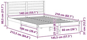 Estrutura da Cama com cabeceira Castanho 140 x 210 cm