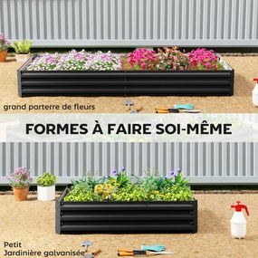 Floreira de Jardim Retangular, 241 x 90,5 x 30 cm, Chapa de Aço Ondulada, Preta