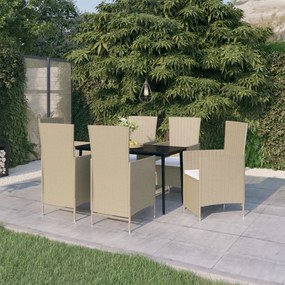 7 pcs conjunto de jantar para jardim com almofadões bege