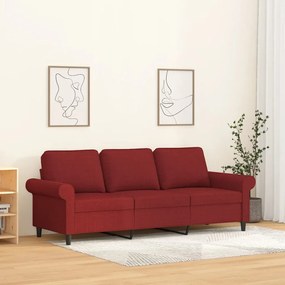 vidaXL Sofá de 3 lugares tecido 180 cm vermelho tinto