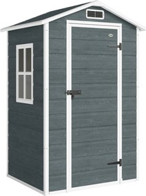 Outsunny Abrigo de jardim em plástico 1,28 x 1,04 m com piso, porta com fechadura, janela e ventilação, cinza envelhecido | Aosom Portugal