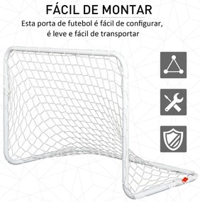 Conjunto de 2 mini gols de futebol com rede Tetrolon para a prática de futebol 78x46x 56cm Branco