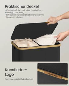 Cesto da roupa suja com tampa e saco removível 52 x 38,5 x 75 cm, 150 L, preto