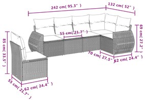 6 pcs conjunto sofás de jardim com almofadões vime cinzento