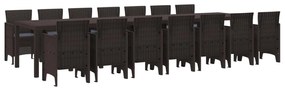 vidaXL Conjunto de Jantar para Jardim com Almofadas 15 pcs Castanho PP