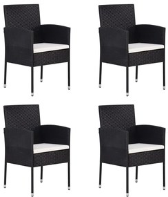 vidaXL Cadeiras de jardim c/ almofadões branco nata 4pcs vime PE preto