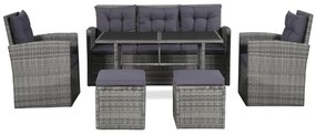 6 pcs conjunto lounge de jardim c/ almofadões vime PE cinzento