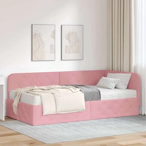 vidaXL Estrutura de Cama de Canto com colchão Rosa 90 x 190 cm Veludo