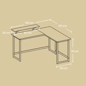 Secretaria para computador em forma de L 140 x 130 x 89 cm (C x L x A) castanho vintage, preto