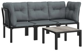 4 pcs conjunto lounge de jardim vime PE preto e cinzento