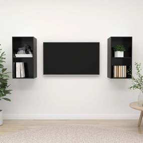 Armários de parede p/ TV 2pcs derivados madeira preto brilhante