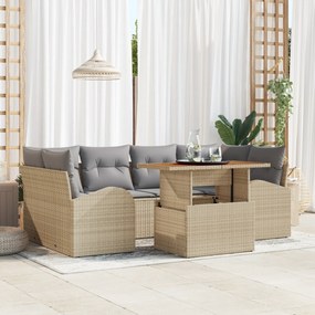 Conjunto de Sofá de Jardim vidaXL de 7 Peças com Almofadas Bege Rattan