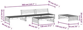 5 pcs conj. lounge de jardim madeira de pinho maciça cinzento
