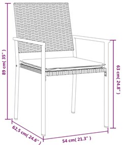 7 pcs conjunto de jantar p/ jardim c/ almofadões vime PE e aço