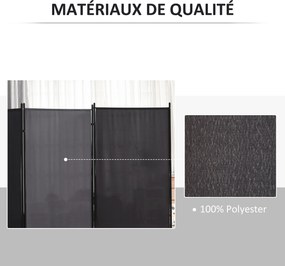 Biombo de 3 painéis, 2,53 x 0,5  x 1,82 m; cortina lateral de proteção contra olhares indesejados, biombo com suporte de metal e poliéster cinzento es